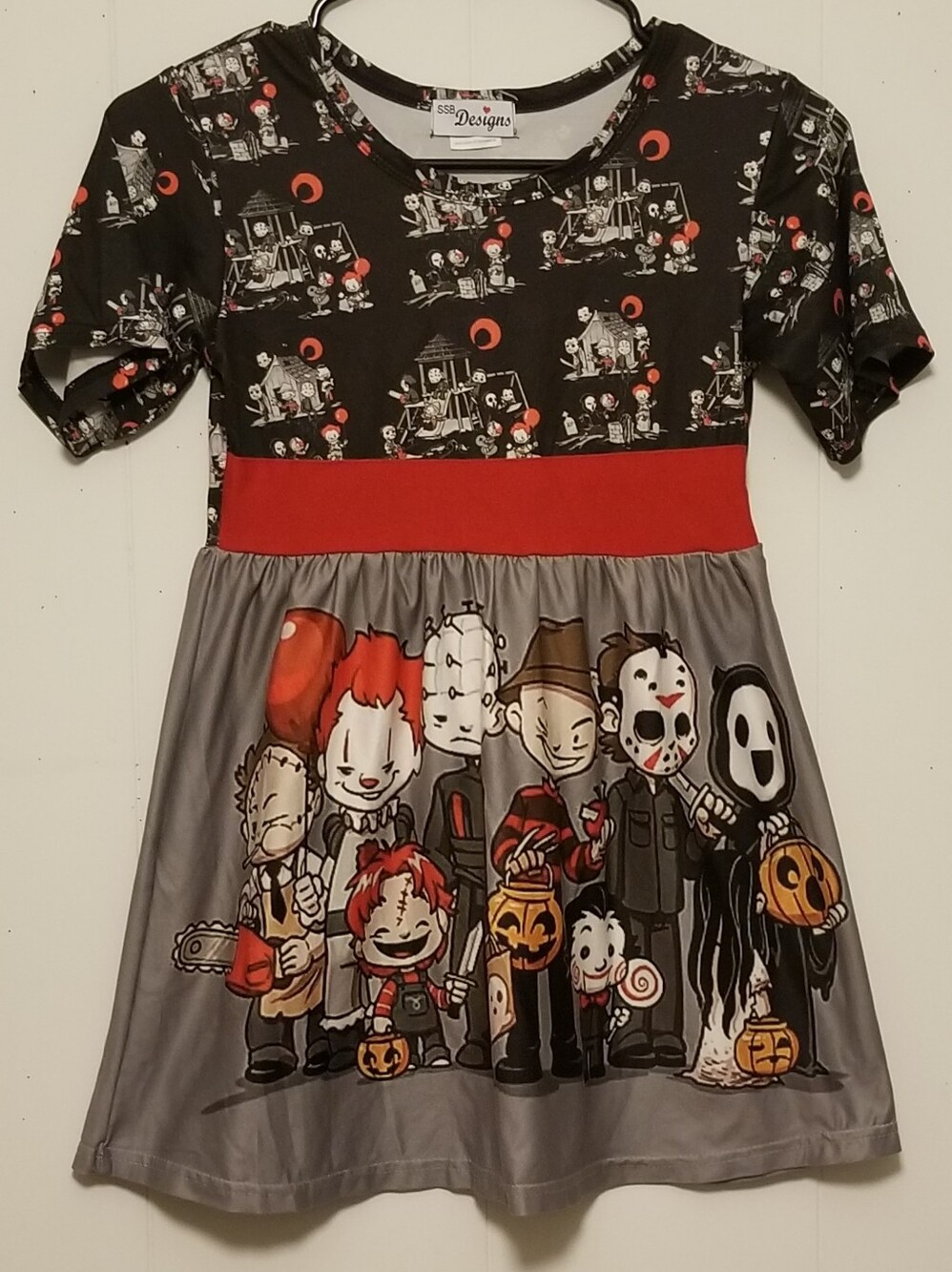 Girls Boutique Twirl Halloween Dress Chibi Horror Characters Size 4XL Age 8/9